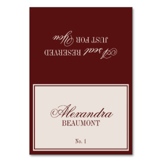 Old Money Classic Burgundy Wedding Place Card