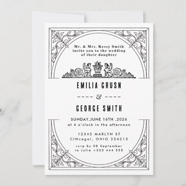 Old Money Classic Luxury Wedding Invitation (Front)