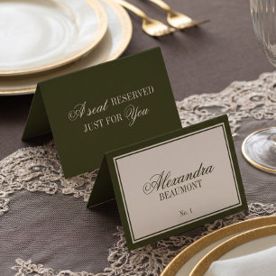 Old Money Classic Olive Green Wedding Place Card