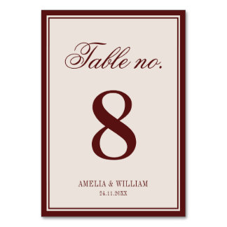 Old Money Classy Timeless Burgundy Cream Wedding Table Number