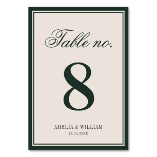 Old Money Classy Timeless Emerald Green Wedding Table Number