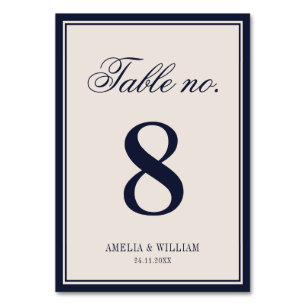 Old Money Classy Timeless Navy Blue Cream Wedding Table Number