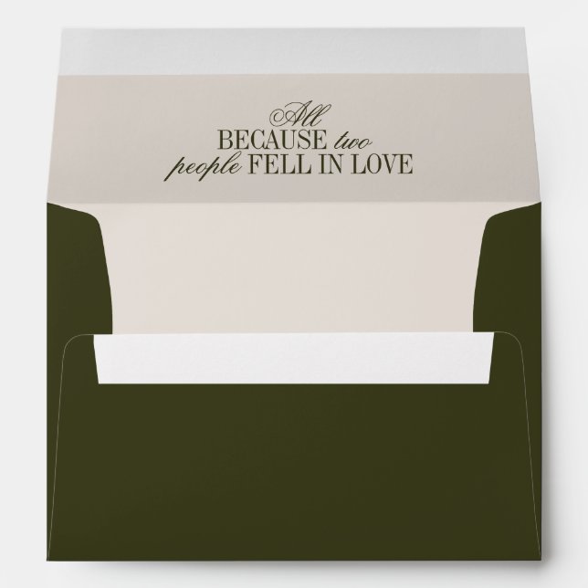 Old Money Classy Timeless Olive Green Wedding Envelope (Back (Bottom))