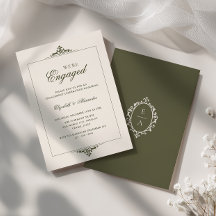 Old Money Crest Olive Green We're Engaged Party