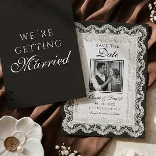 Old Money Elegant Vintage Lace Photo Save the Date Invitation