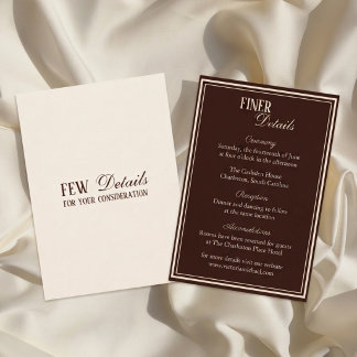 Old Money Espresso Brown Chic Wedding Details Enclosure Card