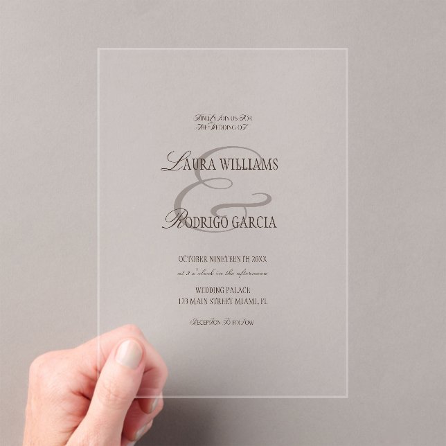 Old Money Espresso Brown Wedding Acrylic Invitations (Insitu (Handheld))