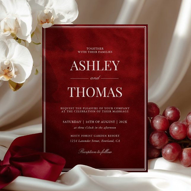 Old Money Faux Red Velvet Wedding Invitation (Creator Uploaded)