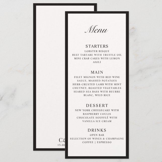 Old Money Framed Ivory Wedding Flat Menu (Front/Back)