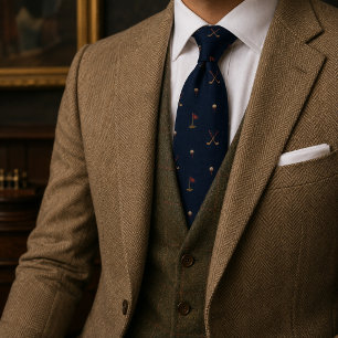 Old Money Golf Club Herringbone Tweed Navy Tie