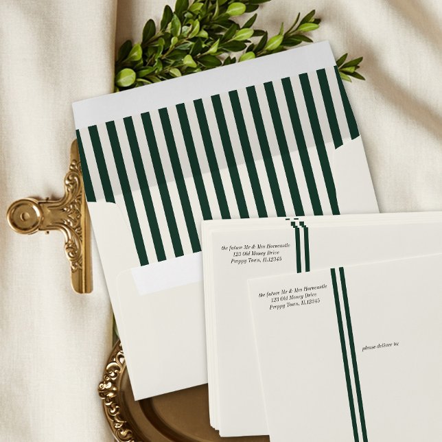 Old Money Green Stripe Wedding Envelope (5x7 Invitation Envelopes from the Green Stripe Old Money wedding collection by Darling & May)