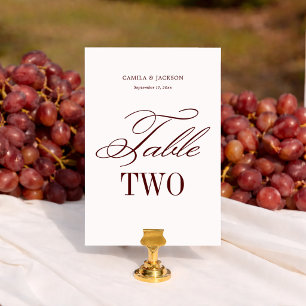 Old Money Ivory and Burgundy Wedding  Table Number