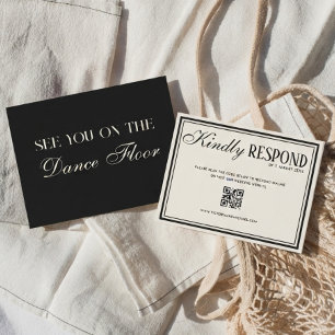 Old Money Ivory Cream Black Fancy QR Code Wedding RSVP Card