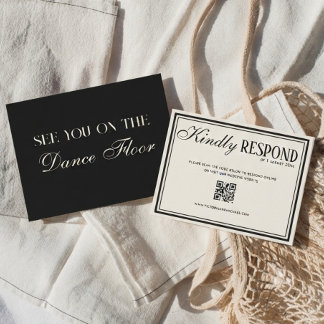 Old Money Ivory Cream Black Fancy QR Code Wedding RSVP Card
