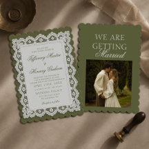 Old Money Lace Doily Olive Green Wedding Photo