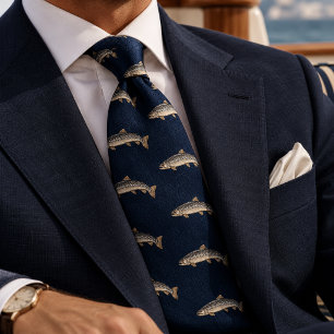Old Money Midnight Navy Herringbone Leaping Salmon Tie