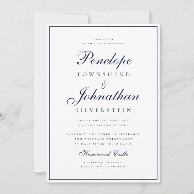Old Money Minimal Script White Wedding Invitation (Front)
