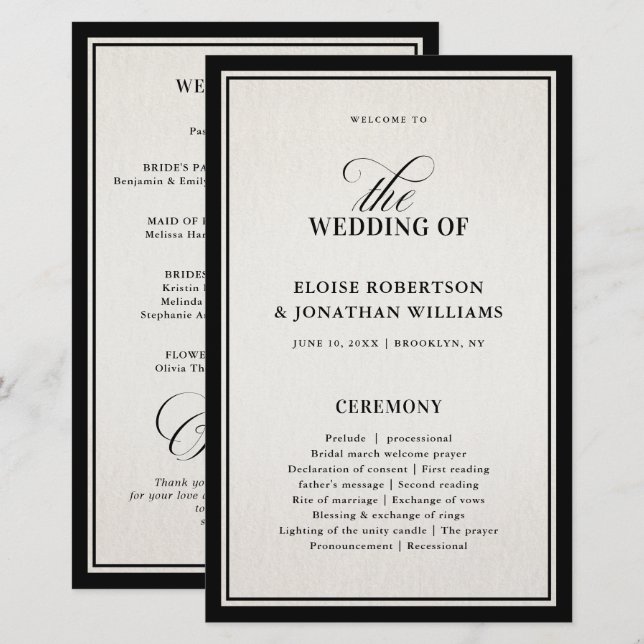 Old Money Modern Formal Black Luxury Chic Wedding (Front/Back)