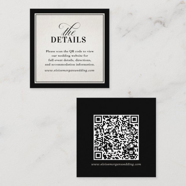 Old Money Modern Formal Black Luxury Chic Wedding Enclosure Card (Front/Back)