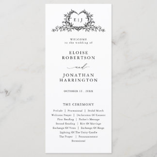 Old Money Modern Formal Black Luxury Chic Wedding Program
