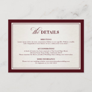 Old Money Modern Formal Burgundy Luxury Details Enclosure Card