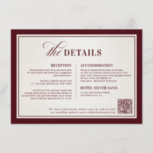 Old Money Modern Formal Burgundy Luxury Wedding Enclosure Card