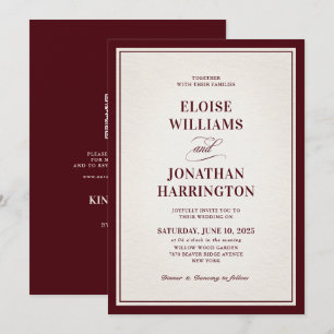 Old Money Modern Formal Burgundy Luxury Wedding Invitation
