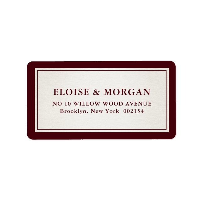 Old Money Modern Formal Burgundy Luxury Wedding Label (Front)