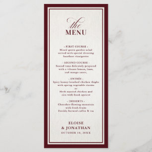 Old Money Modern Formal Burgundy Luxury Wedding Menu