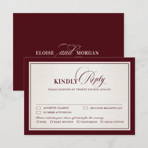 Old Money Modern Formal Burgundy Luxury Wedding RSVP Card