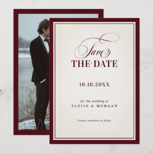 Old Money Modern Formal Burgundy Luxury Wedding Save The Date