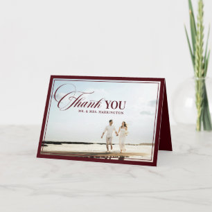 Old Money Modern Formal Burgundy Photo Wedding Thank You Card