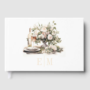 Old Money Monogrammed Champagne and Blush Wedding Guest Book