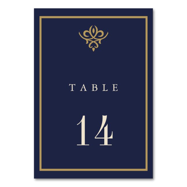 Old Money Navy Blue Wedding Table Card (Front)