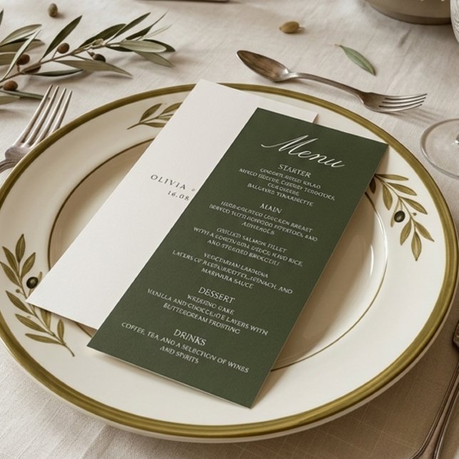 Old Money Olive Green Elegant Monogram Wedding Menu (Creator Uploaded)
