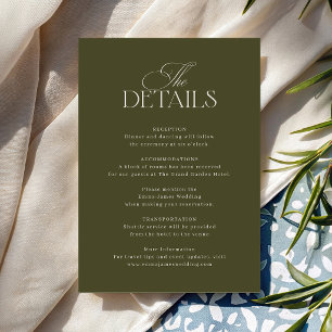 Old Money Olive Green Elegant Wedding Enclosure Card