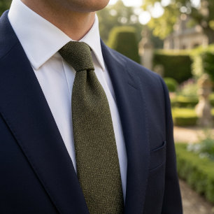 Old Money Olive Green Herringbone Tweed Fabric Tie