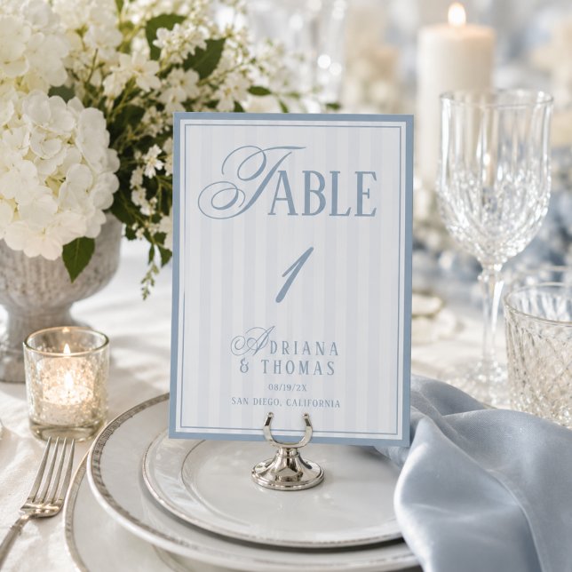 Old Money Pastel Blue Wedding Table Number (Creator Uploaded)