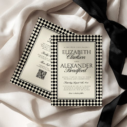 Old Money Retro Diamond Chequered Wedding Invitation