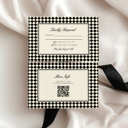 Old Money Retro Diamond Chequered Wedding RSVP Card