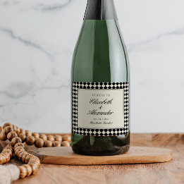 Old Money Retro Diamond Chequered Wedding Sparkling Wine Label