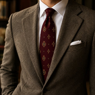 Old Money Royal Crest Heraldic Burgundy Tie