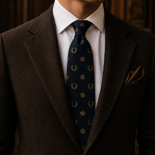 Old Money Royal Crown Laurel Wreath Navy Tie
