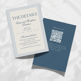 Old Money Script Blue Stripe Wedding Details Enclosure Card