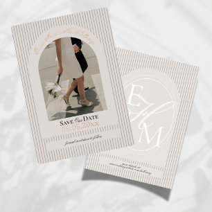 Old Money Script Mauve Stripe Photo Save the Date