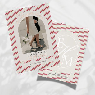 Old Money Script Red Stripe Photo Save the Date
