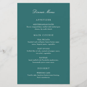 Old Money Teal Classic Wedding Menu
