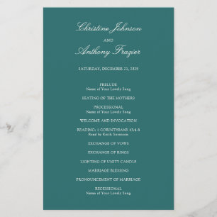 Old Money Teal Classic Wedding Program