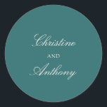 Old Money Teal Classic Wedding Round Sticker<br><div class="desc">This design is part of a timeless wedding invitation suite featuring elegant typography and a classic minimalist layout.   The old money aesthetic is perfect for luxury weddings,  formal events,  and sophisticated celebrations.</div>