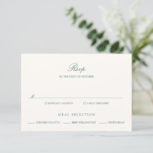 Old Money Teal Classic Wedding RSVP Card